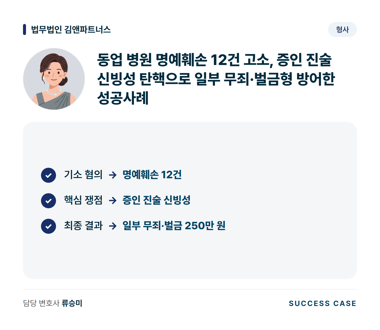 동업 병원 명예훼손 12건 고소, 증인 진술 신빙성 탄핵으로 일부 무죄·벌금형 방어한 성공사례 사건 요약