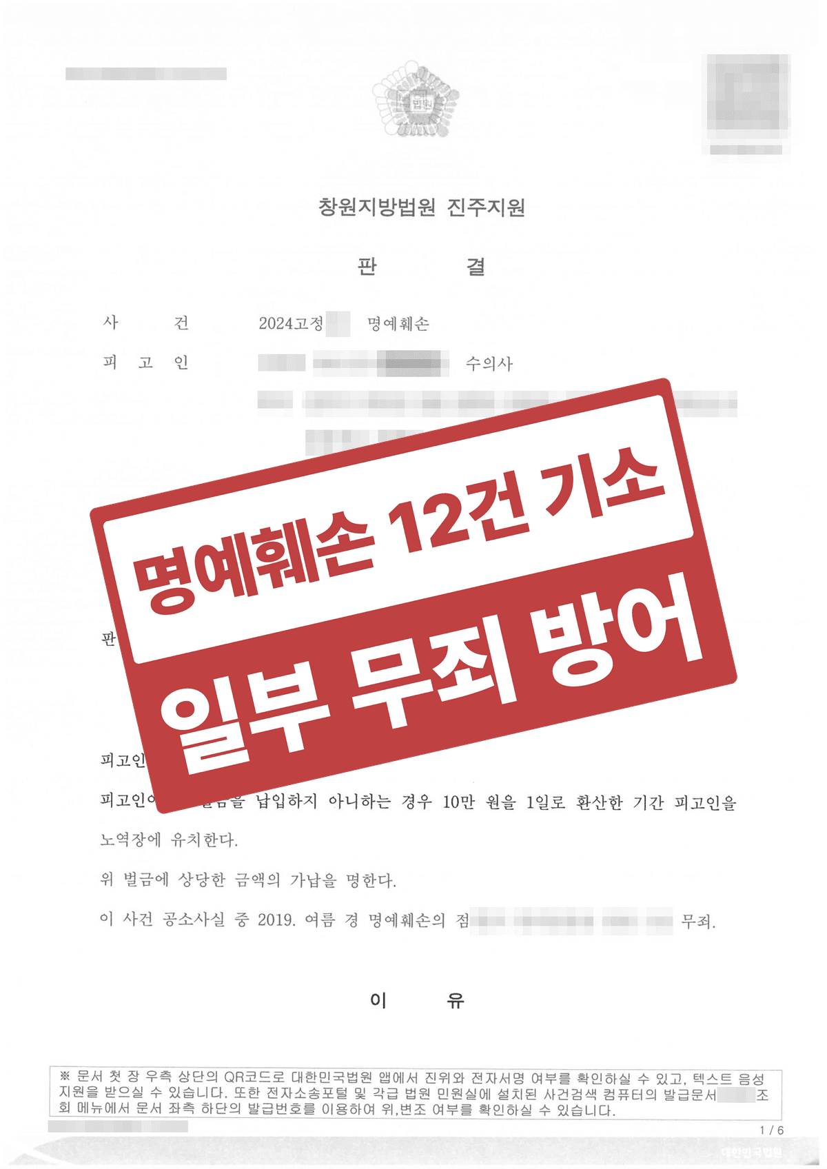 동업 병원 명예훼손 12건 고소, 증인 진술 신빙성 탄핵으로 일부 무죄·벌금형 방어한 성공사례
