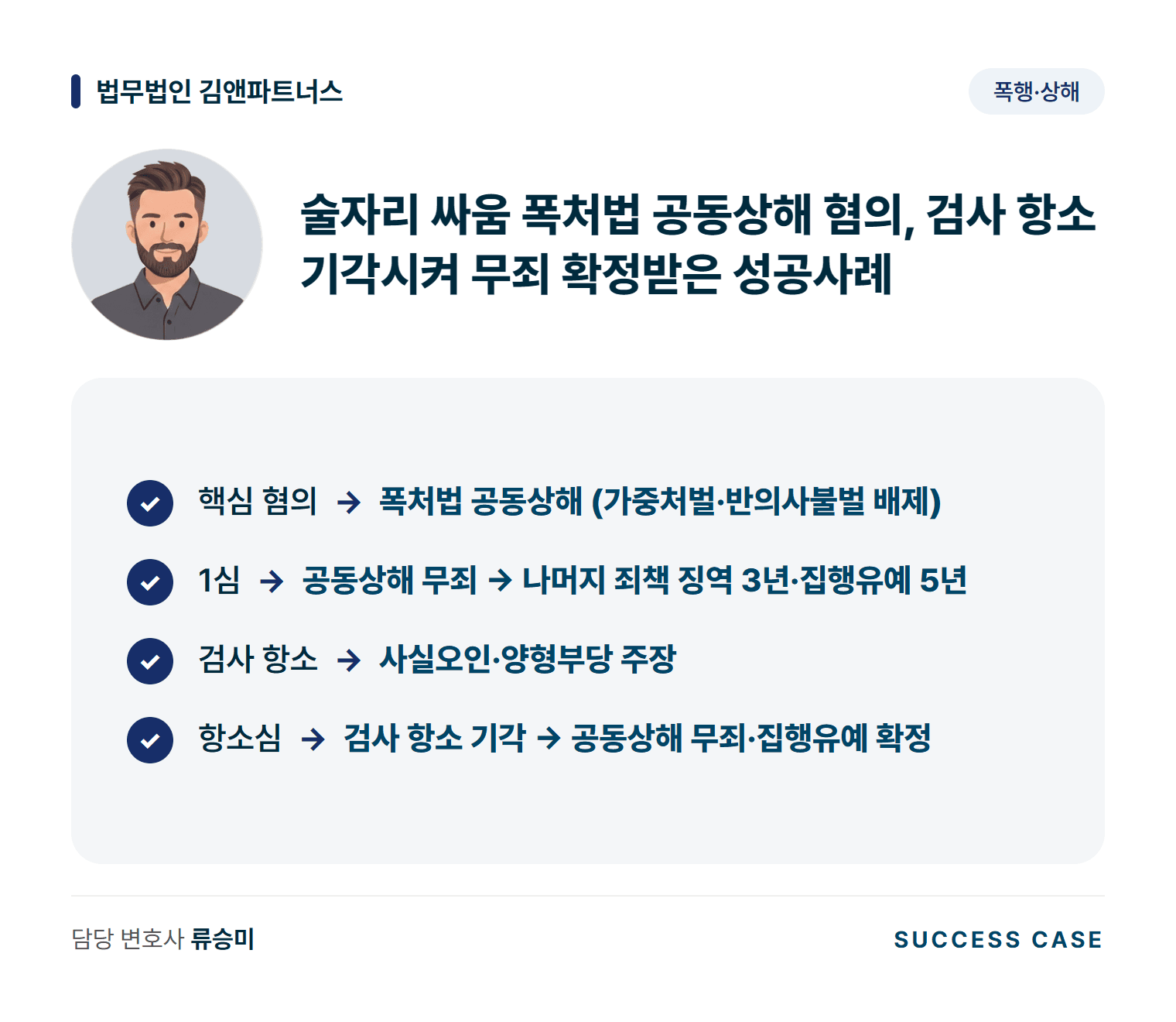 술자리 싸움 폭처법 공동상해 혐의, 검사 항소 기각시켜 무죄 확정받은 성공사례 사건 요약