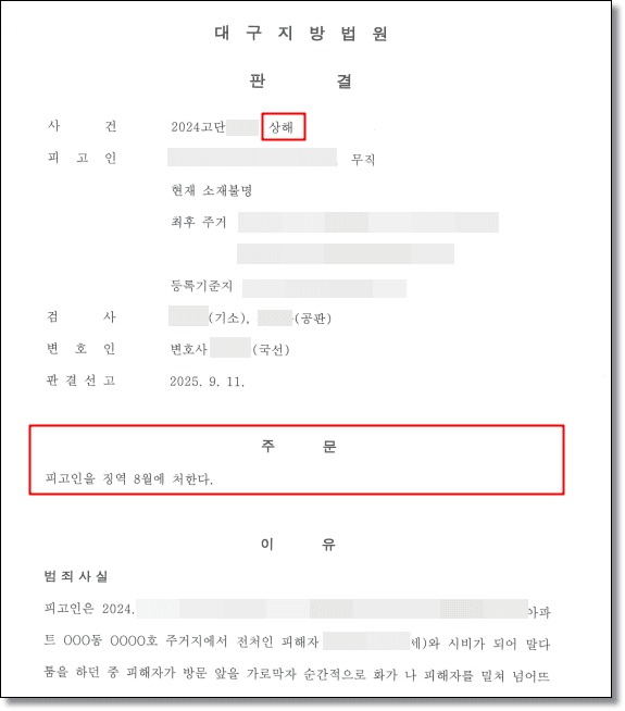 상해 항소심 판결문 1