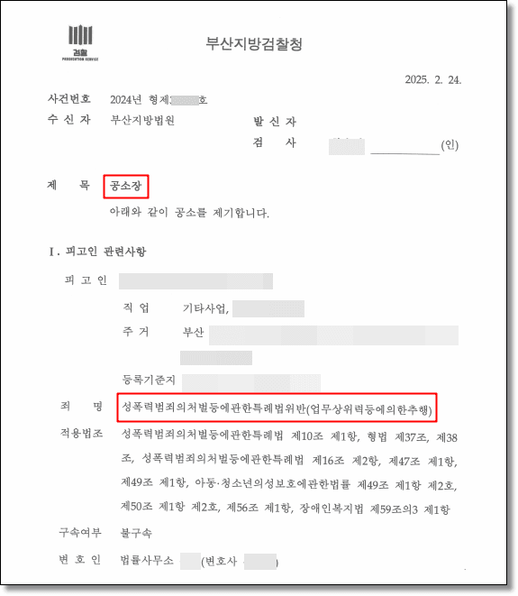 업무상위력에의한추행 공소사실