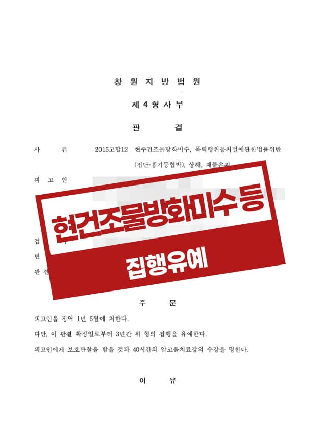 방화미수, 상해, 재물손괴 등 집행유예 사례