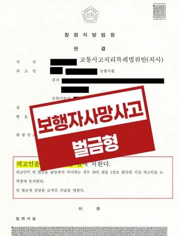 보행자 사망사고 벌금형 – 중앙선 침범 횡단보도 보행자 사망사고 과실치사
