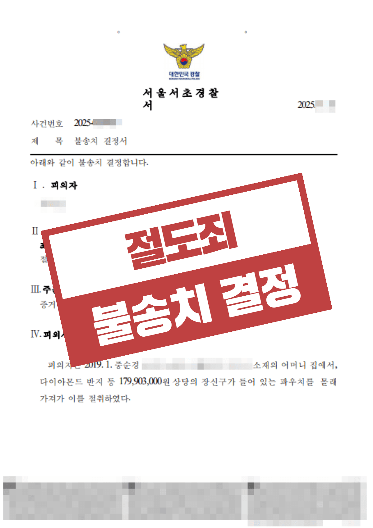 절도 혐의(1.8억 상당) 불송치 – 알리바이 입증 및 적극적 반환 시도로 무혐의 이끌어낸 사례